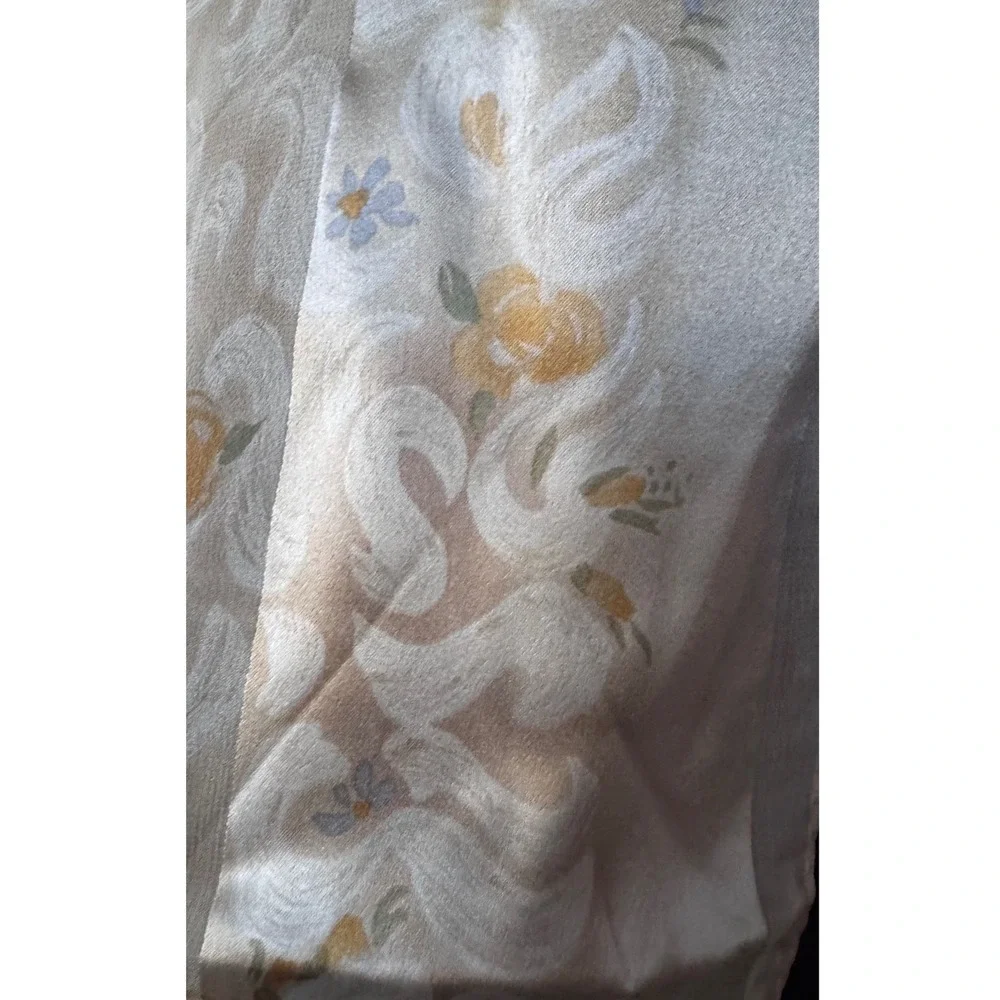 Vera Vintage Silk Scarf Floral Damask Scroll Cream‎ Yellow Blue  Wrap 10x50